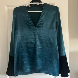 T. Tahari festive shirt with velvet on bottom of bell sleeves